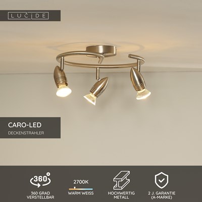 Lucide CARO-LED - Deckenstrahler - Ø 31 cm - LED - GU10 - 3x5W 2700K - Chrom Matt